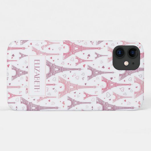 Eiffeltorens en gepersonaliseerde harten Case-Mate iPhone case (Achterkant (horizontaal))