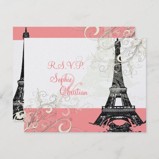 Eiffeltower RSVP's vereisen 5 x 7 uitnodigingen (Voorkant / Achterkant)