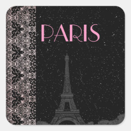 Eiffeltower voor Cute Custom Black/Roze Midnight S Vierkante Sticker