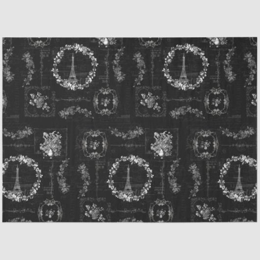  Eiffeltower - zwarte Ephemera ontkoppelen Tissuepapier (Voorkant)