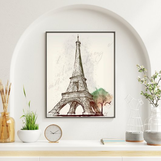 Eiffeltowerschets naast een boom poster