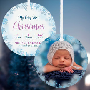 Eigen 2-zijdige babyfoto voor de allereerste kerst metalen ornament