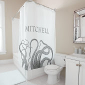 Eigen achternaam nautische octopus kraken tentakel douchegordijn (In situ)