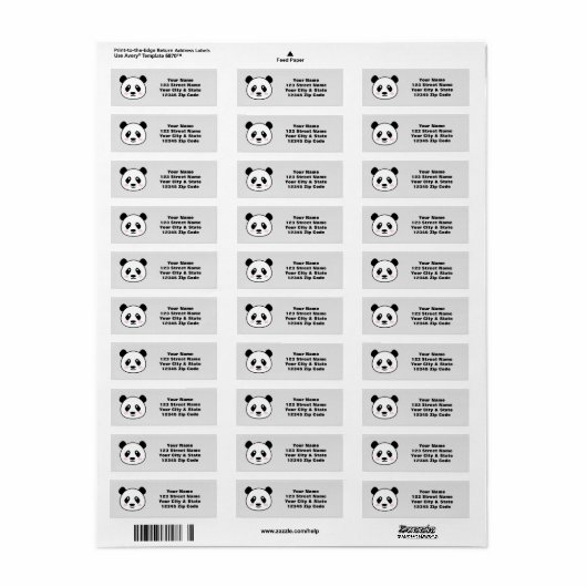 Eigen adreslabels met schattig panda-beer etiket (Full Sheet)