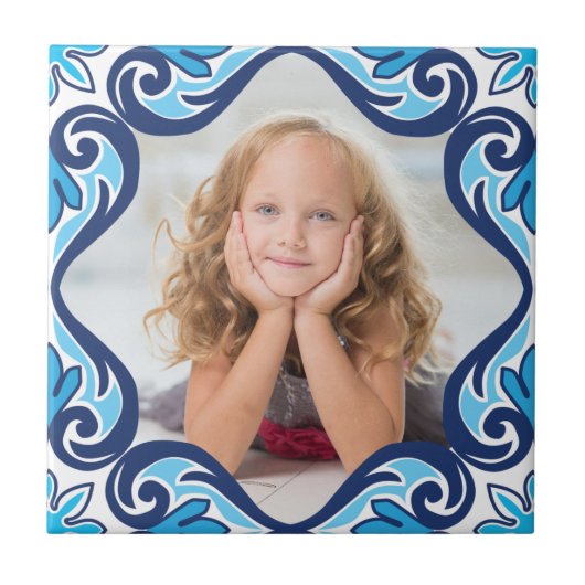 Eigen afbeelding, blauw en wit Azulejos keramische Tegeltje (Voorkant)