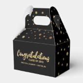 Eigen afstuderen met felicitaties, zwart goud bedankdoosjes (Voorkant Zijde)