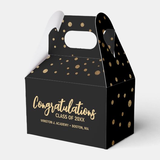 Eigen afstuderen met felicitaties, zwart goud bedankdoosjes (Voorkant Zijde)