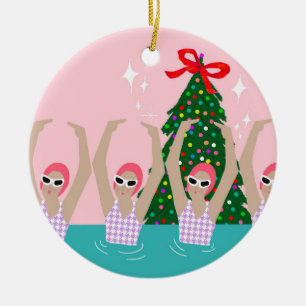 Eigen artistieke zwemmers Illustratie Kerstmis Keramisch Ornament