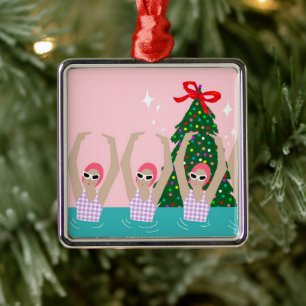 Eigen artistieke zwemmers Illustratie Kerstmis Metalen Ornament