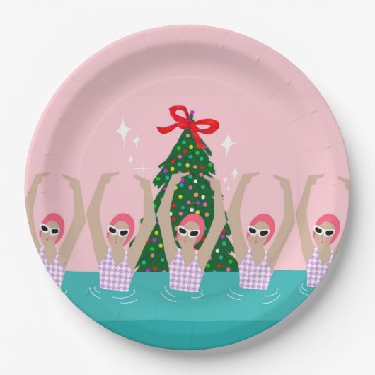 Eigen artistieke zwemmers Illustratie Kerstmis Papieren Bordje (Voorkant)