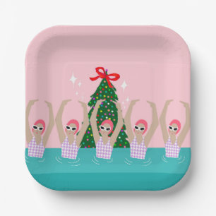 Eigen artistieke zwemmers Illustratie Kerstmis Papieren Bordje