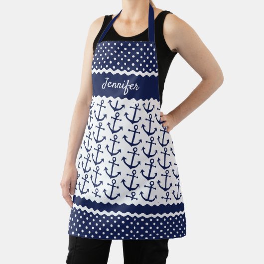 Eigen autische anchors: witte pokadots donkerblauw schort (Insitu)