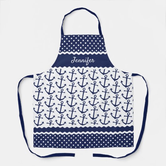 Eigen autische anchors: witte pokadots donkerblauw schort (Voorkant)