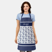 Eigen autische anchors: witte pokadots donkerblauw schort (Gedragen)