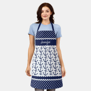 Eigen autische anchors: witte pokadots donkerblauw schort
