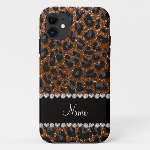 Eigen benaming chocolade bruine glitter leopard pr iPhone 11 hoesje