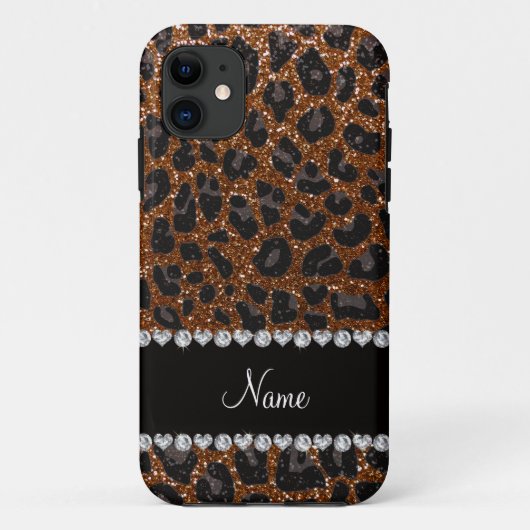 Eigen benaming chocolade bruine glitter leopard pr Case-Mate iPhone case (Achterkant)