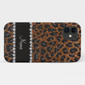 Eigen benaming chocolade bruine glitter leopard pr Case-Mate iPhone case (Achterkant (horizontaal))