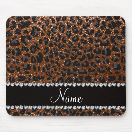 Eigen benaming chocolade bruine glitter leopard pr muismat (Voorkant)