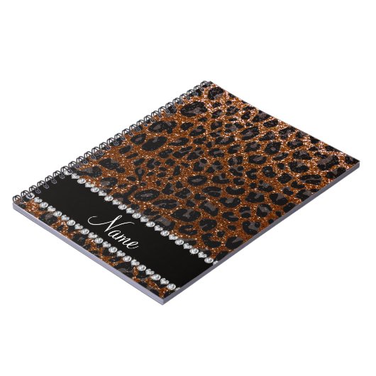 Eigen benaming chocolade bruine glitter leopard pr notitieboek (Linkerzijde)
