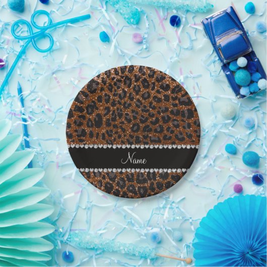 Eigen benaming chocolade bruine glitter leopard pr papieren bordje (Feest)