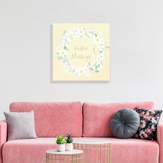 Eigen bericht: White Floral Easter Wreate Canvas Afdruk (Insitu (Woonkamer))