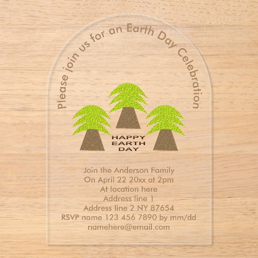 Eigen bomen op de Aarde Acryl Uitnodigingen (Voorkant)