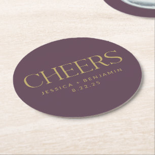 Eigen Cheers Donker Paars Plum Gold Wedding Ronde Kartonnen Onderzetter