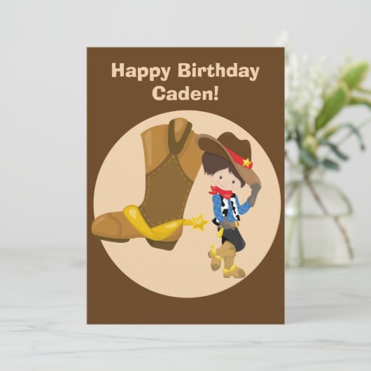 Eigen Cowboy Kinder Land Happy Birthday Kaart (Staand voorkant)