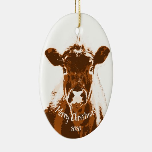 Eigen datum kerstKoe Boerderij Dier Keramisch Ornament (Rechts)