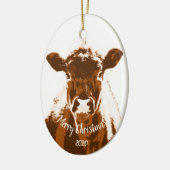 Eigen datum kerstKoe Boerderij Dier Keramisch Ornament (Links)