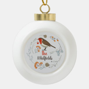 Eigen decoratieve Robin Botanical Kerstmis Keramische Bal Ornament