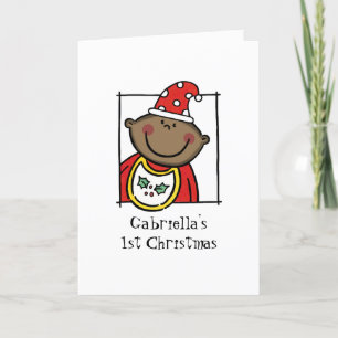 Eigen donkere huidskleur, eerste kerstdag baby feestdagen kaart