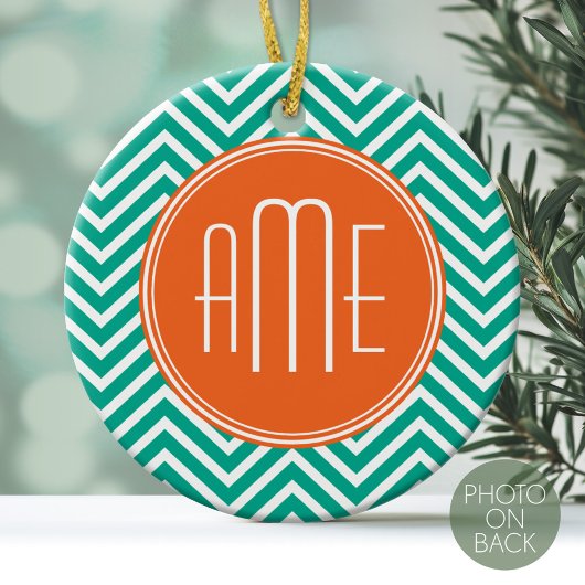 Eigen driestuarium van Emerald and Oranje Chevrons Keramisch Ornament