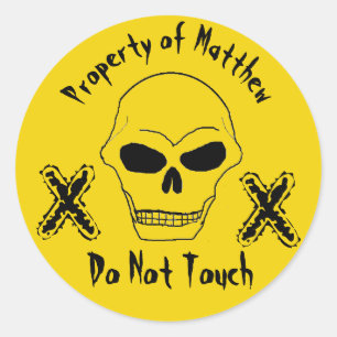 Eigen eigenschap van Jouw naam Skull Face Yellow Ronde Sticker