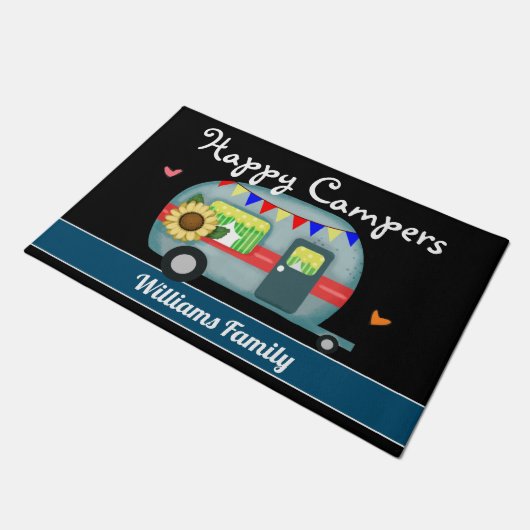 Eigen familienaam Happy Campers Deurmat (Schuin)