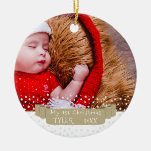Eigen feestelijke Baby eerste kerstfoto Keramisch Ornament