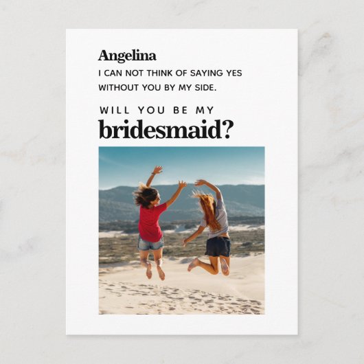 Eigen foto Eenvoudige legant Bridesmaid-conceptkaa Briefkaart (Voorkant)