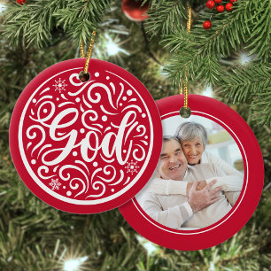 Eigen foto kerstfeestdag God Religieuze Rood Keramisch Ornament