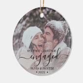 Eigen foto met eerste Kerstmis, zwart script Keramisch Ornament (Links)