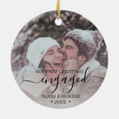 Eigen foto met eerste Kerstmis, zwart script Keramisch Ornament (Achterkant)