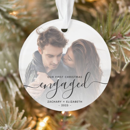 Eigen foto met eerste Kerstmis, zwart script Ornament (Boom)
