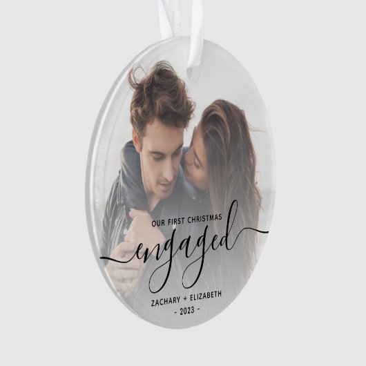 Eigen foto met eerste Kerstmis, zwart script Ornament (voorkant)