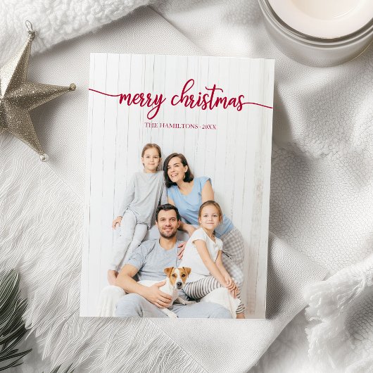 Eigen foto met kerstrood script kaart