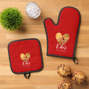 Eigen foto Red Heart Lijst Moderne kalligrafie Ovenwant & Pannenlap Set