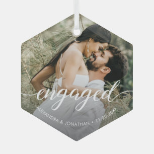 Eigen foto voor eerste kerstmis - Wit script Glas Ornament