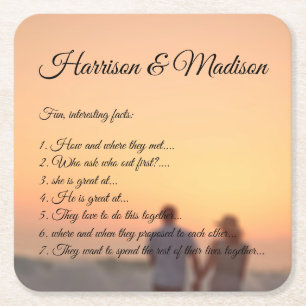 Eigen fotoscript, paar leuke feiten bruiloft vierkante kartonnen onderzetter