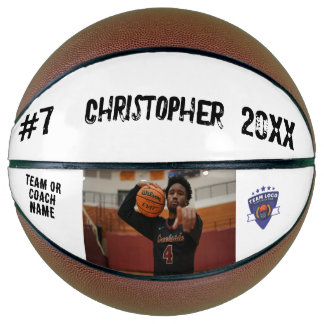 Eigen fotospeler naam team logo wit basketbal