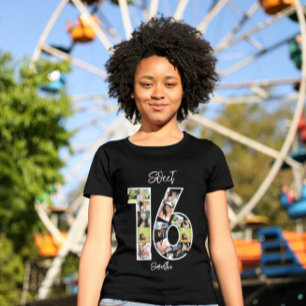 Eigen geboortedag White Girly Sweet 16 Foto Collag T-shirt