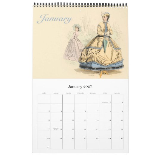 Eigen gedrukte agenda Historische Franse Mode Kalender (Jan 2027)